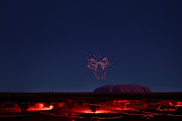 Wintjiri Wiṟu lights up the desert sky with drones, lasers and ancient Aṉangu storytelling, set against Uluṟu’s iconic silhouette.