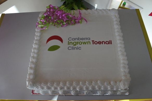 The celebratory cake from Erindale Cakery Bakery for the opening of the new clinic at Brindabella Podiatry.