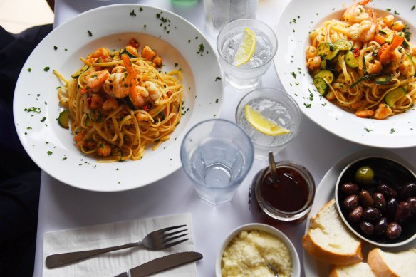 Lunch was linguini with prawns and zucchini.