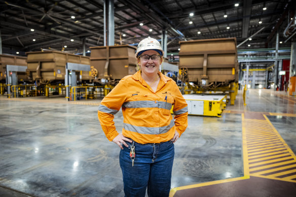 Production technician Lisa Sales at BHP's Mooka facility in the Pilbara. 