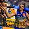 West Coast’s Liam Duggan basks in the adoration of Eagles fans after the club’s first win of the year.