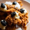 Bite-sized chicken with caviar was inspired by the chef’s four-year-old daughter.