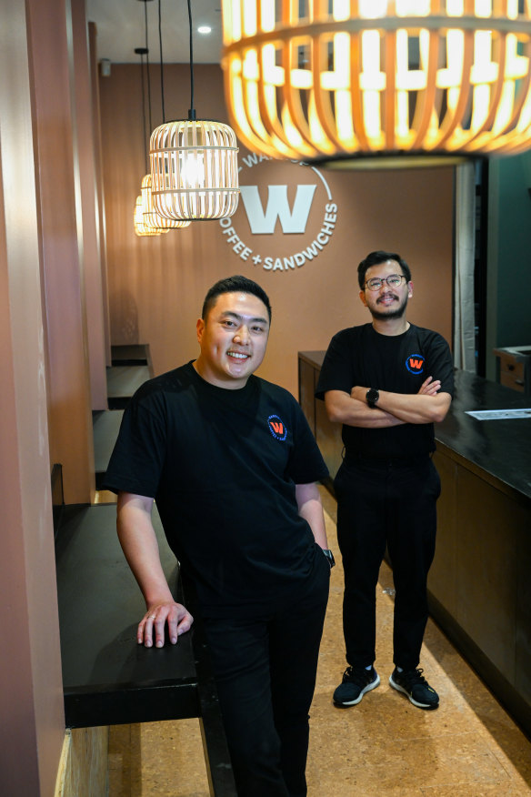 Chef Barry Susanto (left) and co-owner Erwin Chandra at the second location of their sandwich shop, Warkop.