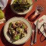 Cold roast chicken salad with celeriac, horseradish, capers and a tarragon mustard dressing.