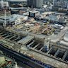 Two boring machines have been halted for weeks several hundred metres east of the site of a station, pictured, for Metro West in Parramatta’s CBD.