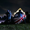 Crowds gathered at the Shrine of Remembrance before dawn broke.