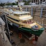 The Narrabeen ferry is nearing the end of its time in for maintenance in the dry dock at HMAS Kuttabul. 