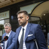 Daniel Keneally, the police officer son of former NSW premier Kristina Keneally, leaves Downing Centre Local Court.