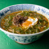 Funda ramyun with crumbled beef bulgogi and a fried egg.