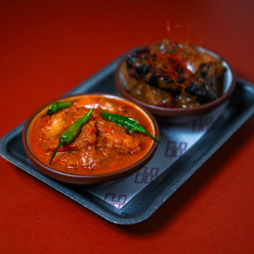 Pineapple and prawn curries.