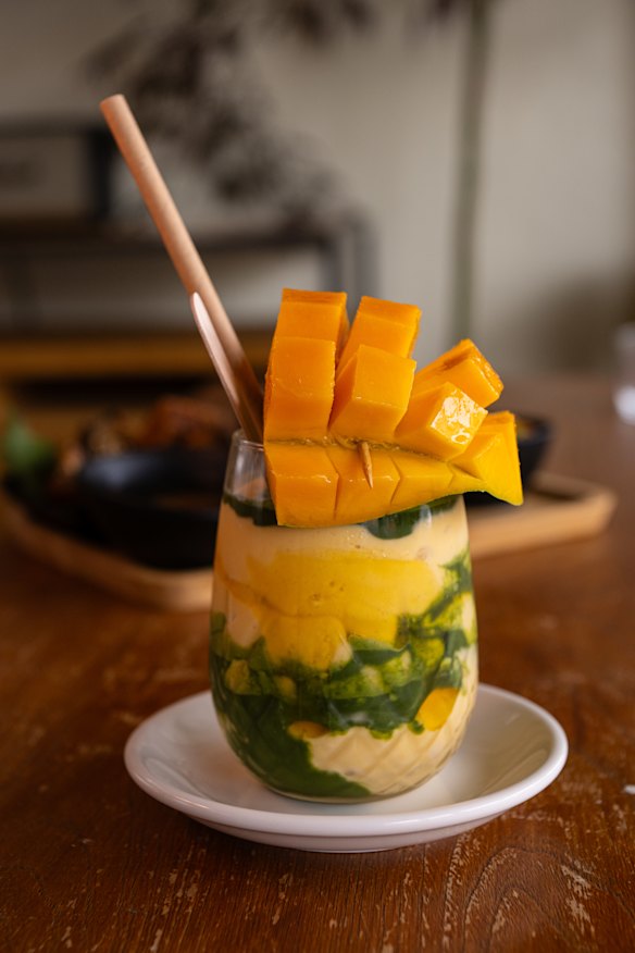 Mango matcha smoothie.