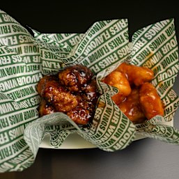 Spicy Korean boneless wings and Hawaiian Boneless Wings