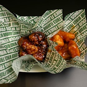 Spicy Korean boneless wings, and Hawaiian Boneless Wings at the new store. 