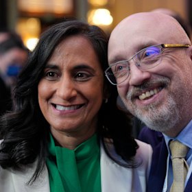 Canada’s Minister of National Defence, Anita Anand (left), with Ukraine Minister of Defence Oleksii Reznikov during the Shangri-La Dialogue on Friday, June 2.