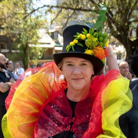 Jacqui North at the opening of the Qtopia bandstand exhibition in Darlinghurst’s Green Park in 2023.