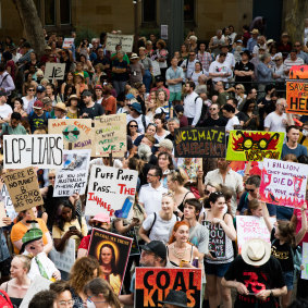 Climate change protesters rally during the Bushfire Summer of 2020.