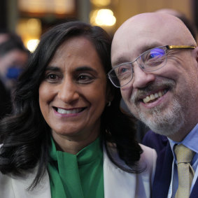 Canada’s Minister of National Defence, Anita Anand (left), with Ukraine Minister of Defence Oleksii Reznikov during the Shangri-La Dialogue on Friday, June 2.