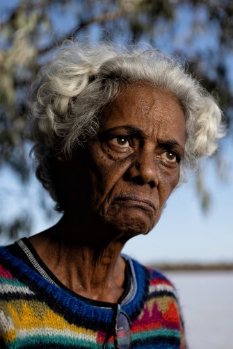 Gomeroi elder Aunty Polly Cutmore at Yarrie Lake, a culturally important local site in the Pilliga.
