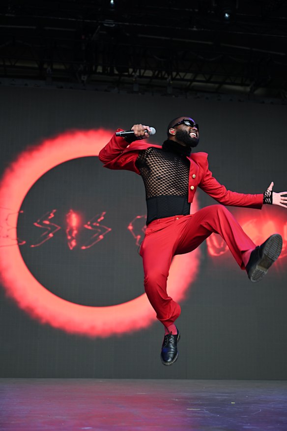Genesis Owusu performs at the Sidney Myer Music Bowl as part of Falls Festival.