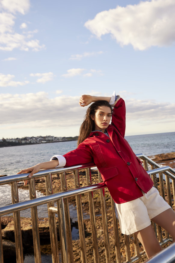 Haulier “Campagna” coat, $1095. Ralph Lauren playsuit, $499. Bassike shirt, $395.   