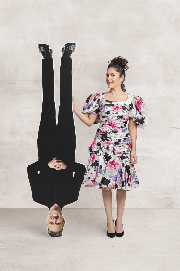 Question Everything co-host Jan Fran with a Wil Anderson cut-out.