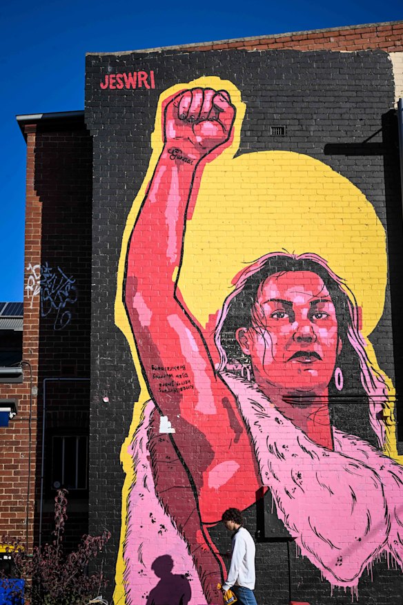 A two-storey mural in inner-city Melbourne; Thorpe’s support is strongest in core parts of the capital cities.