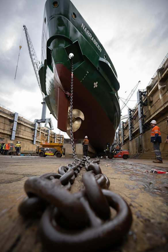 The Narrabeen ferry nears the end of its time in dry dock.