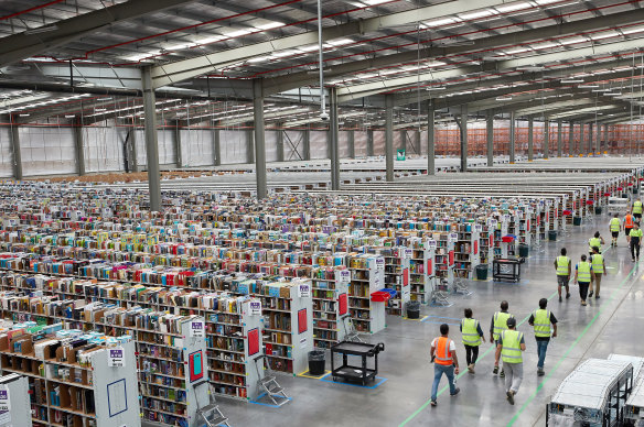 The inside of Amazon's fulfillment centre in Dandenong South, in Melbourne's outer east. 