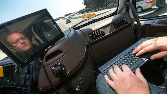 Inside an Uber self-driving truck.
