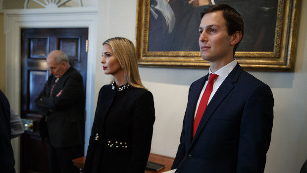 White House senior adviser Jared Kushner, right, with Ivanka Trump and Chief of Staff John Kelly during a cabinet meeting with President Donald Trump on Thursday.