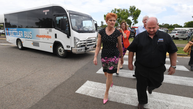 One Nation leader Pauline Hanson and Thuringowa candidate for One Nation Mark Thornton (right) in Townsville.