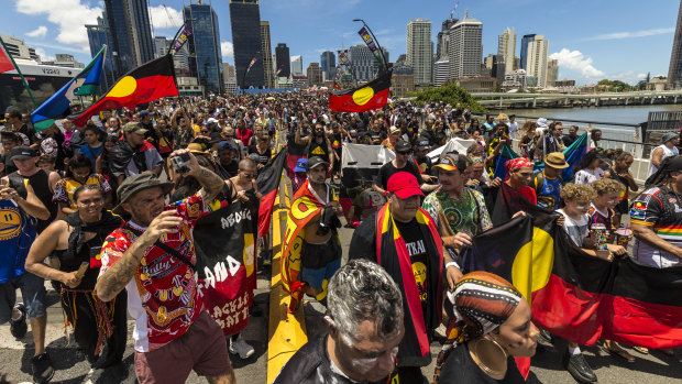 Thousands turned out for the protest marches in Brisbane.