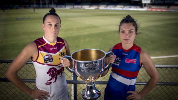 Brisbane's Emma Zielke and the Western Bulldogs' Ellie Blackburn are determined to make the trophy theirs on Saturday. 