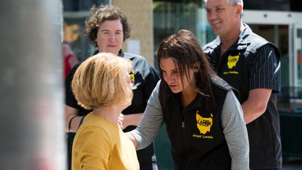 Jacqui Lambie campaigns on the streets of Launceston.