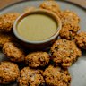 Viveik's crunchy masala vadai served with coconut and makrut lime sauce are the perfect party snack.