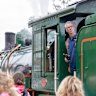 Driver Chris Halliday with a BB18 ¼ steam engine train used by Queensland Rail for special events.