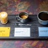 The coffee flight at Saazaa Coffee.