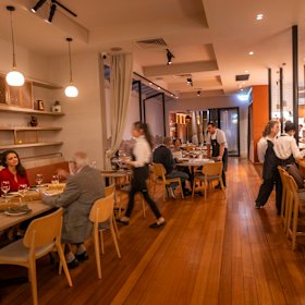 Inside Aegli’s casual South Melbourne dining room.