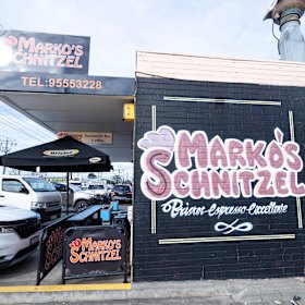 Outside Marko’s Schnitzel in Moorabbin.