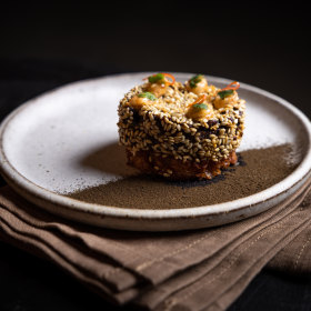 Mushroom toast with red pepper aioli. 