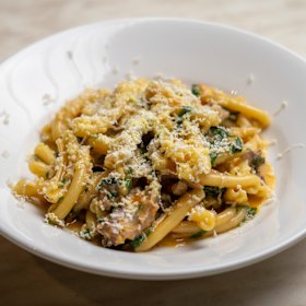 Casarecce pasta with a mellow, meaty duck ragu.