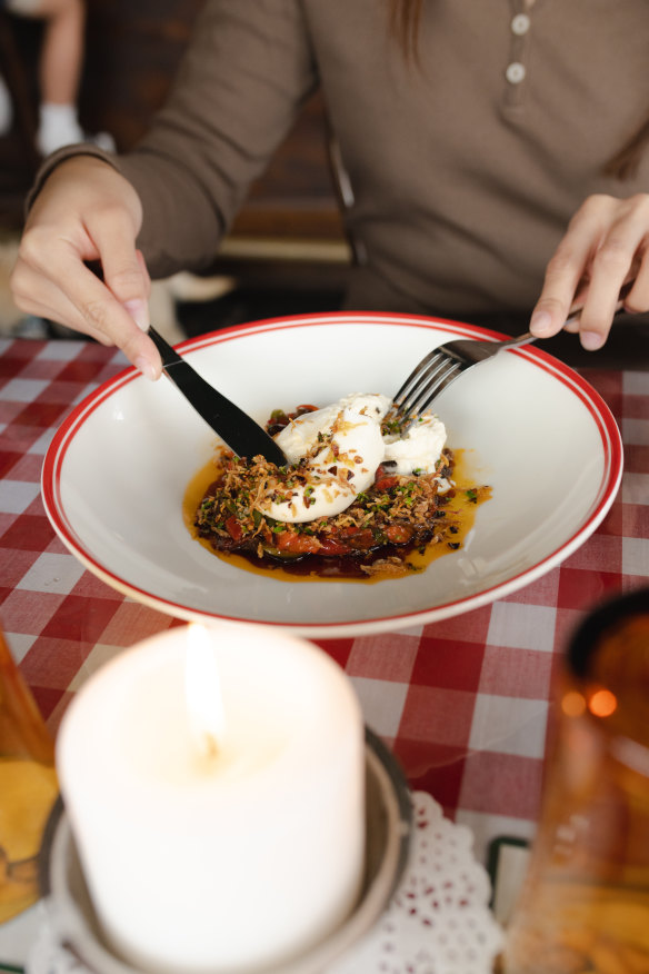 Eggplant parmigiana with burrata. 