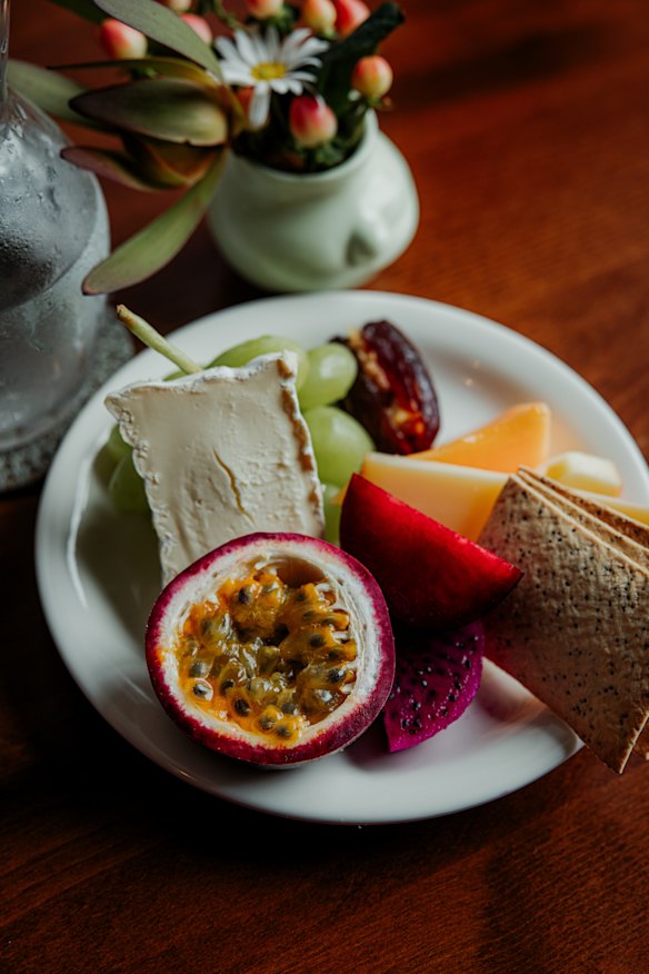 Fruits, nuts, cheese and crackers.