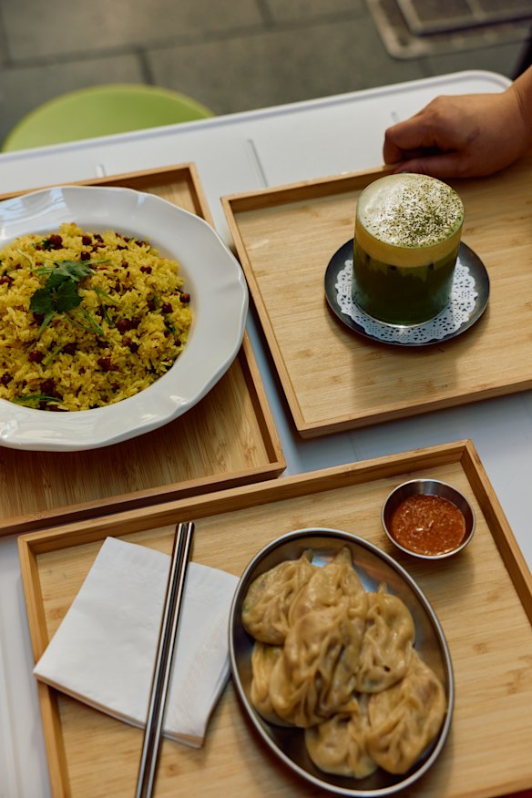 Chana fried rice (top left), cheese dumplings and iced butter cream foam matcha at Apa's.