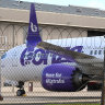 One of Bonza’s 737 Max 8s blocked off at the end of Melbourne Airport.