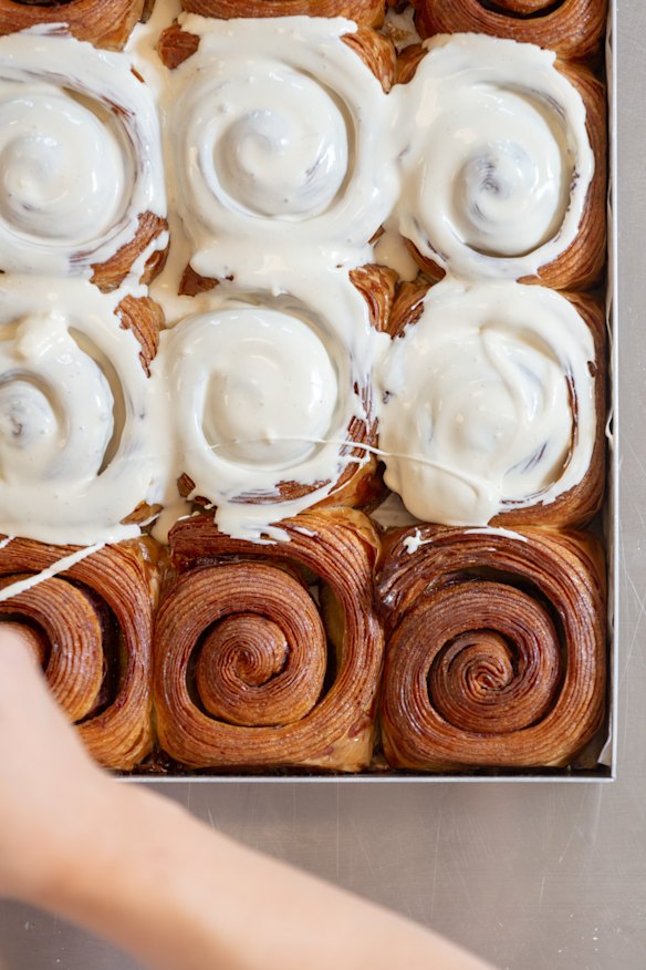 Cinnamon scrolls with cream cheese frosting.
