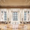 The foyer from the Park Avenue entrance of the revamped Waldorf Astoria Hotel in New York.