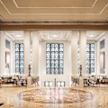 The foyer from the Park Avenue entrance of the revamped Waldorf Astoria Hotel in New York.