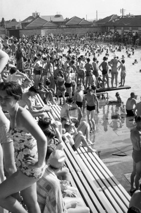 A huge crowd at Granville Pool in November 1959.