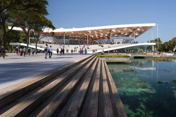 An artist's impression of the eastern entrance of the new Sydney Fish Market.